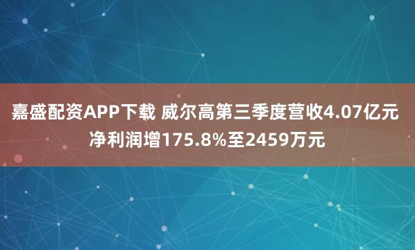 嘉盛配资APP下载 威尔高第三季度营收4.07亿元 净利润增175.8%至2459万元